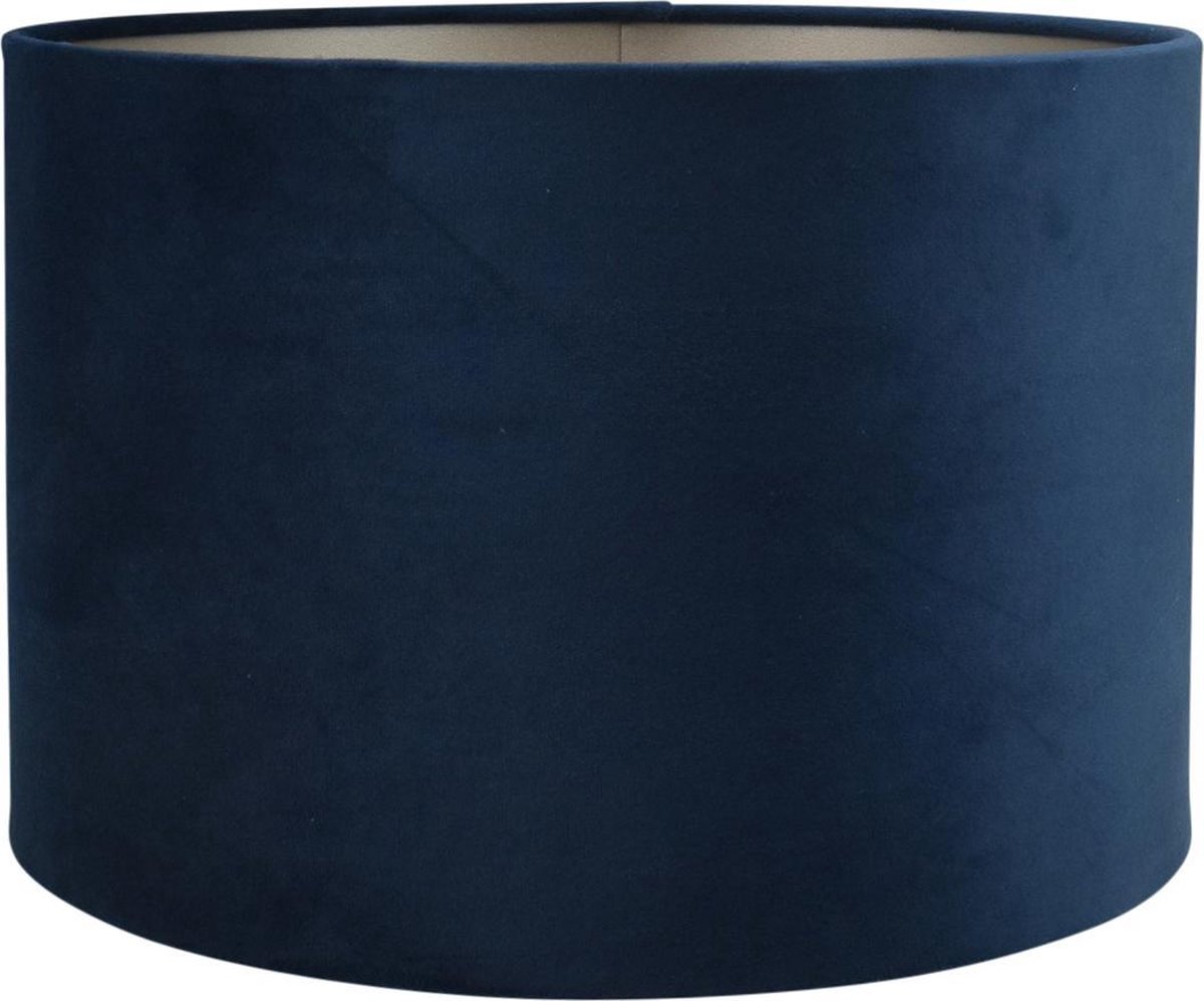 Lampenkap Cilinder - 30x30x20cm - Alice velours donkerblauw - taupe binnenkant
