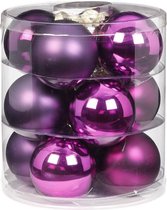 24x Paarse glazen kerstballen 8 cm glans en mat - Kerstboomversiering paars