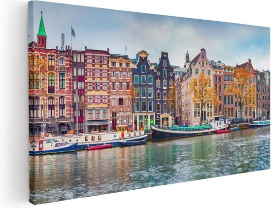 Artaza Canvas Schilderij Amsterdamse Huisjes Vanaf De Gracht - 100x50 - Groot - Foto Op Canvas - Canvas Print