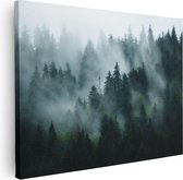 Artaza Canvas Schilderij Bos Met Bomen In De Mist - 80x60 - Foto Op Canvas - Canvas Print