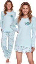Doctor Nap Katoenen Pyjama Dames Volwassenen | Lange Mouw Korte & Lange Broek | 3-delig | Winter Pyama Dames Volwassenen | Let's Care Pool Blue PMT.4354 XL