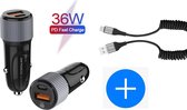 Autolader USB-A & USB-C met USB-C Oplaadkabel - Snellader -Krulsnoer - Uitrekbaar- Auto Lader - Sigarettenaansteker Oplader - Geschikt voor OPPO Find / OPPO Reno / OPPO Watch / OPPO Mirror / 