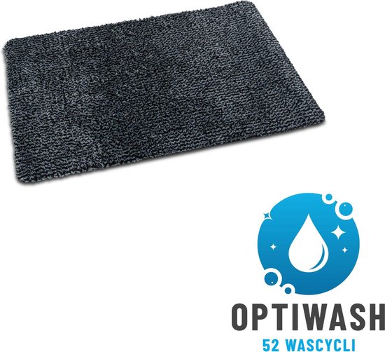 Antislip Deurmat Studio M - OPTIWASH - Wasbare droogloopmat/badmat/douchemat/toiletmat - Super absorberende schoonloopmat met microvezel - Machine Wasbaar 40°C- 40X55 cm - Grijs/Zwart - Verschillende Afmetingen