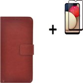 Samsung Galaxy A12 Hoesje - Samsung A12 Screenprotector - Hoesje Wallet Bookcase Bruin + Screenprotector