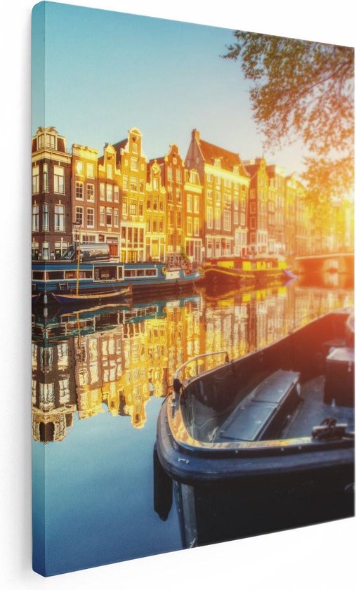 Artaza Toile Peinture Pont d'Amsterdam - Canal - Avec Fleurs - 30x40 - Klein - Photo sur Toile - Impression sur Toile
