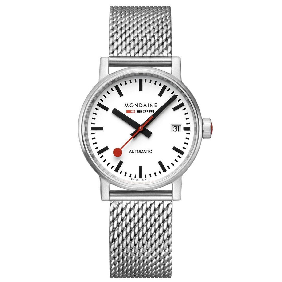 Mondaine MSE.35610.SM Evo2 - Horloge - Automatic - Staal - Zilverkleurig - 35mm