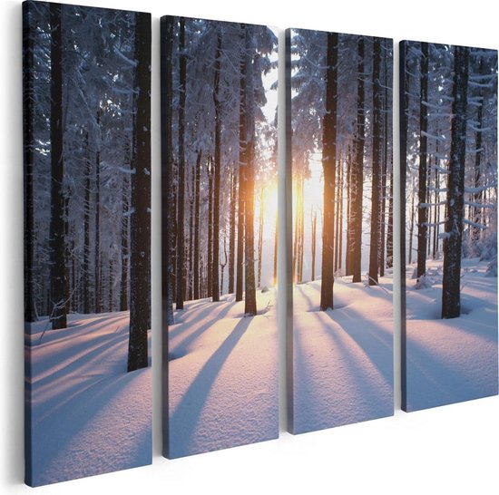 Artaza Canvas Schilderij Vierluik Bos Met Sneeuw Tijdens De Zonsondergang - 80x60 - Foto Op Canvas - Canvas Print