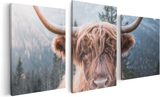 Artaza - Triptyque de peinture sur toile - Vache Highlander écossaise dans les Montagnes - 120x60 - Photo sur toile - Impression sur toile