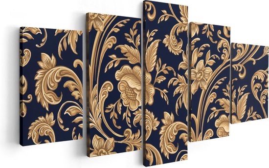 Artaza Canvas Schilderij Vijfluik Decoratieve Gouden Bloemen Achtergrond - 100x50 - Foto Op Canvas - Canvas Print