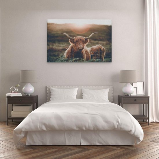 Artaza - Peinture sur toile - Scottish Highlander Cow In The Sun - 120 x 80 - Groot - Photo sur toile - Impression sur toile