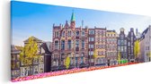 Artaza Canvas Schilderij Amsterdamse Huisjes Met Tulpen - Kleur - 60x20 - Foto Op Canvas - Canvas Print