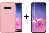 Samsung S10E Hoesje - Samsung Galaxy S10E hoesje roze siliconen case hoes cover hoesjes - 1x Samsung S10E Screenprotector
