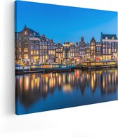 Artaza Canvas Schilderij Amsterdamse Huisjes In De Avond Met Lichten - 50x40 - Foto Op Canvas - Canvas Print