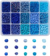 Kralen | Kralen set voor sieraden maken - 15 Kleuren Blauw - 4mm - Glas Zaad Kralen - Kit voor Sieraden Maken - Rocaille - DIY - Volwassenen - Kinderen - Kralenset - Seed Beads - C