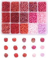 Kralen | Kralen set voor sieraden maken - 15 Kleuren rood/roze - 4mm - Glas Zaad Kralen - Kit voor Sieraden Maken - Rocaille - DIY - Volwassenen - Kinderen - Kralenset - Seed Beads - Cadeau - MAIA Creative