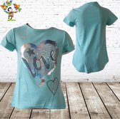 T-shirt Love strass mint 6 -s&C-110/116-t-shirts meisjes