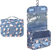 Fako Fashion® - Reis Toilettas Met Ophang Haak - Travel Bag - Organizer Voor Toiletartikelen - Reisartikelen - Travel Bag - Ophangbare Toilettas - Bloemen Lichtblauw