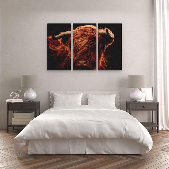 Artaza - Triptyque de peinture sur toile - Tête de vache écossaise Highlander - Couleur - 120x80 - Photo sur toile - Impression sur toile