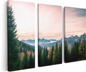 Artaza Canvas Schilderij Drieluik Bos Met Bomen Bij Bergen Landschap - 120x80 - Foto Op Canvas - Canvas Print