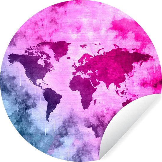 WallCircle - Muurstickers - Behangcirkel - Wereldkaart - Roze - Abstract - ⌀ 120 cm - Muurcirkel - Zelfklevend - Ronde Behangsticker XXL