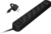 Stekkerdoos - 5-voudig - 2x USB laadpoorten 2,4A - Verlichte aan/uit schakelaar - Overspanningsbeveiliging - Penaarde