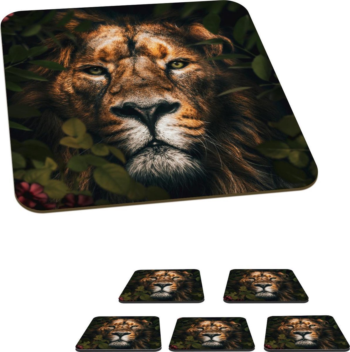 Onderzetters voor glazen - Leeuw - Dieren - Rond - Onderlegger - 10x10 cm - 6 stuks