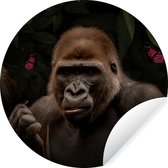 WallCircle - Stickers muraux - Cercle Papier Peint - Papillons - Singe - Jungle - 100x100 cm - Cercle Mural - Auto Adhésif - Sticker Papier Peint Rond XXL