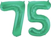 De Ballonnenkoning - Folieballon Cijfer 75 Groen Metallic Mat - 86 cm