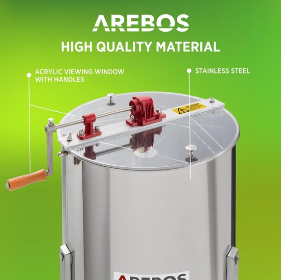 AREBOS Honing Extractor - Honing Centrifuge - Roestvrij Staal - Handmatig - voor 4 honingraatjes 26 x 42cm van AREBOS — afbeelding 4