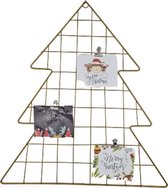 Wandrek Kerstboom kaarten rek met knijpers - Memo rek - Kerst - Goud - Metaal - 47 x 42 cm