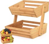 Q- Living Fruit Basket Bamboe 2 Layers - Fruit Bowl - Bamboe Wood - Standing Fruit Basket Etagere