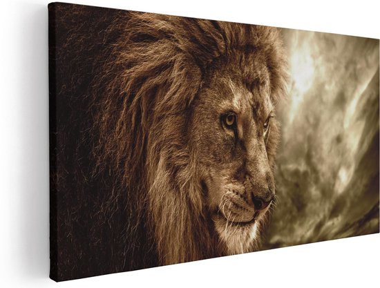 Artaza Canvas Schilderij Leeuw - Leeuwenkop - 120x60 - Groot - Foto Op Canvas - Canvas Print