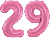 De Ballonnenkoning - Folieballon Cijfer 29 Roze Metallic Mat - 86 cm