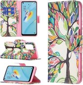 Voor OPPO A54 4G/A55 5G Gekleurd Tekenpatroon Horizontale Flip Lederen Case met Houder & Kaartsleuven & Portemonnee (Tree Life)