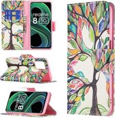 Voor OPPO Realme 8 5G/Realme V13 Gekleurd Tekenpatroon Horizontale Flip Lederen Case met Houder & Kaartsleuven & Portemonnee (Tree Life)