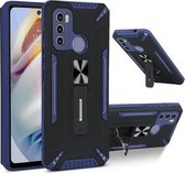 Voor Motorola Moto G60 War-god Armor TPU + PC Schokbestendige magnetische beschermhoes met opvouwbare houder (blauw + zwart)