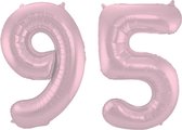 De Ballonnenkoning - Folieballon Cijfer 95 Pastel Roze Metallic Mat - 86 cm