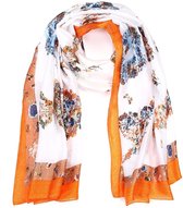 Sunset Fashion - Sjaal - Kleuren rand - Bloemen motief - Oranje