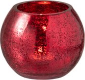 J-Line Windlicht Bol Craquele Glas Blinkend Rood Small Set van 3 stuks