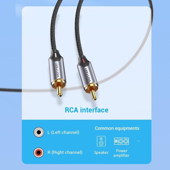 Vention 3.5mm Aux Jack naar 2 RCA Tulp Audio Kabel - Gevlochten draad - 10 meter - Vention