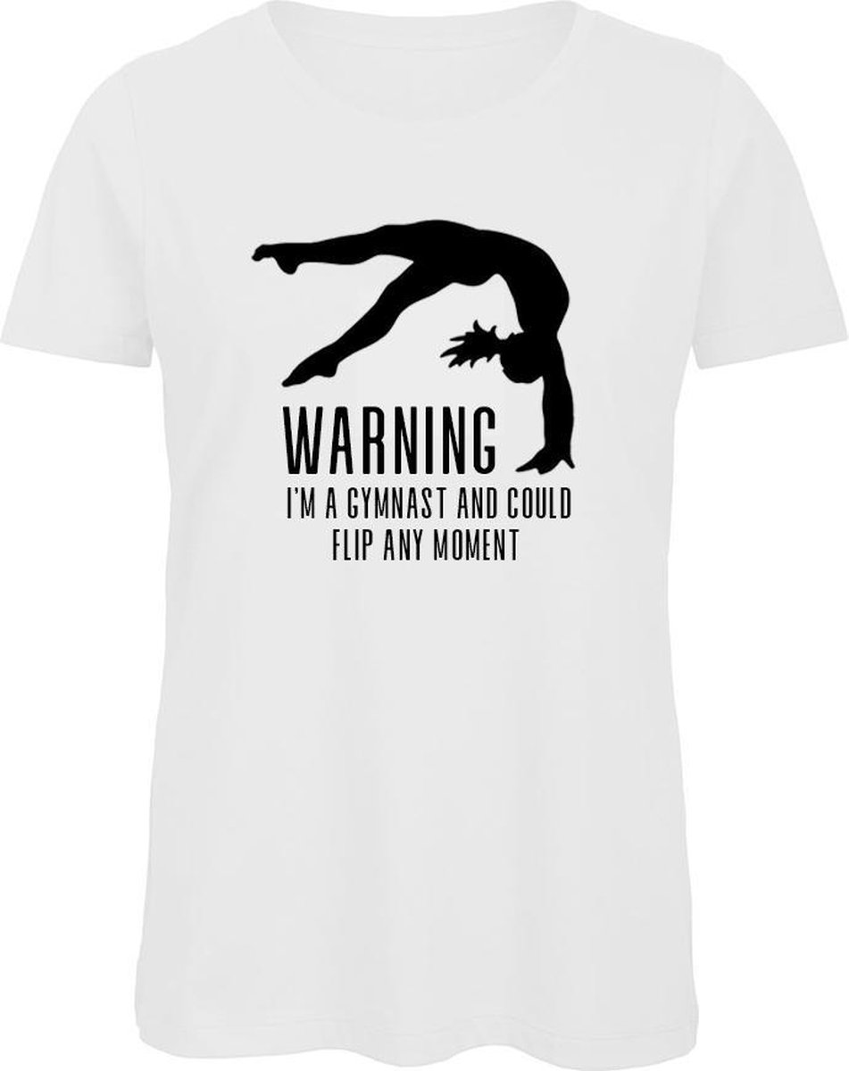 Sparkle&Dream - T-Shirt \'Warning Gymnast\' Wit - M - voor turnen en gymnastiek
