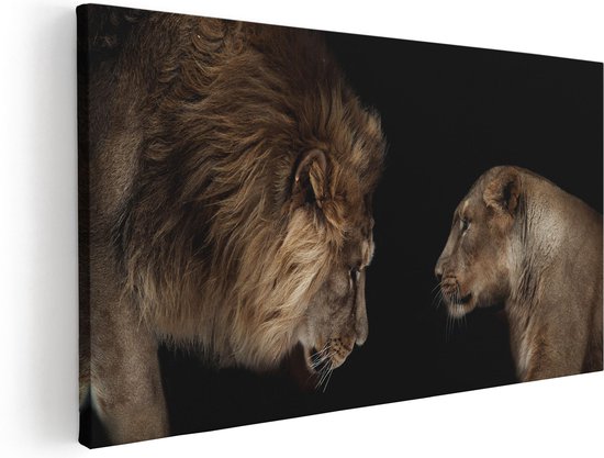 Artaza Canvas Schilderij Leeuw En Leeuwin - 80x40 - Foto Op Canvas - Canvas Print