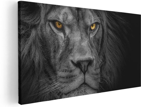 Artaza Canvas Schilderij Leeuw - Leeuwenkop - Zwart Wit - 80x40 - Foto Op Canvas - Canvas Print