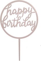 Taartdecoratie| Taarttopper| Cake topper | Taartversiering| Verjaardag| Happy Birthday rond licht roze |kunststof ( acryl ).