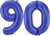 De Ballonnenkoning - Folieballon Cijfer 90 Blauw Metallic Mat - 86 cm