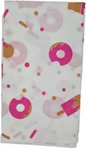 Tafelkleed Ijsjes en Donuts patroon - Sweet  - Wit / Roze- Zacht papier - 180 x 130 cm