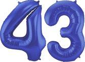 De Ballonnenkoning - Folieballon Cijfer 43 Blauw Metallic Mat - 86 cm