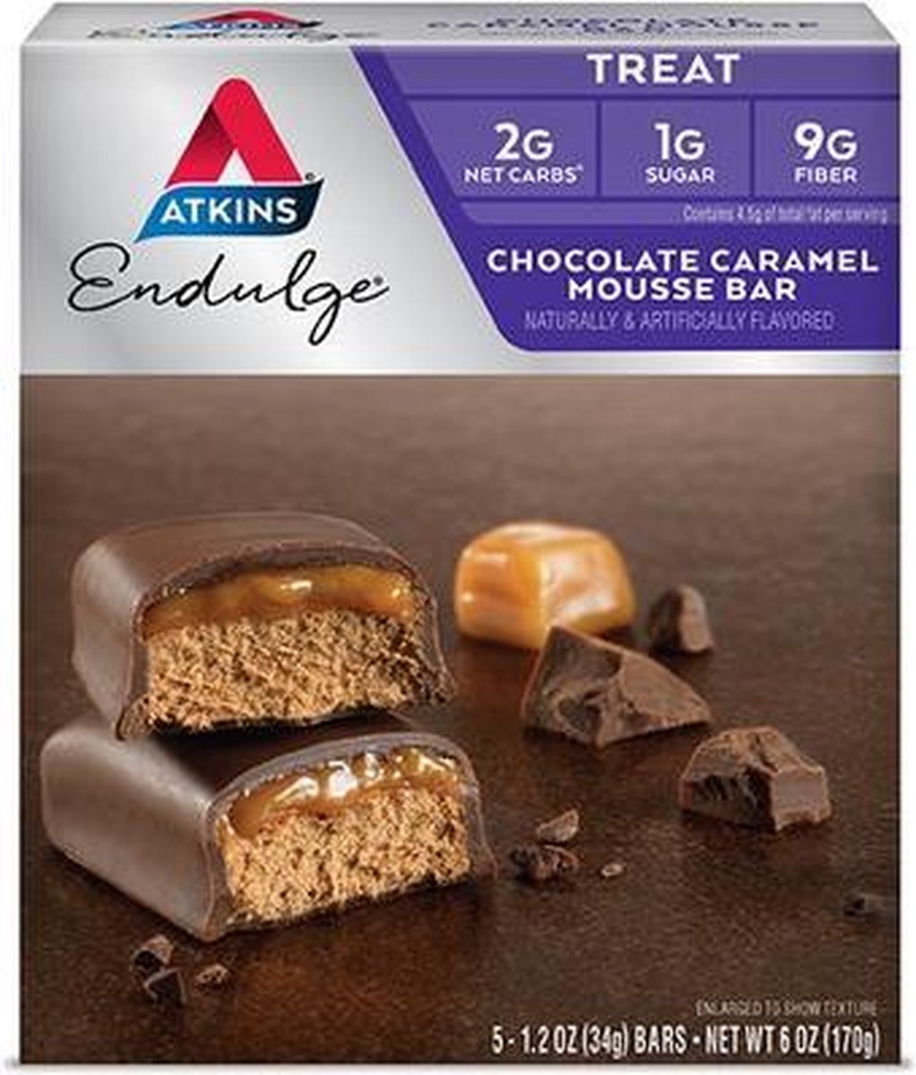 Goedkoopste Atkins | Endulge | Chocolate Caramel Mousse Bar | Doos | 5 x 34g | Koolhydraatarm eten doe je zó!