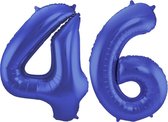 De Ballonnenkoning - Folieballon Cijfer 46 Blauw Metallic Mat - 86 cm