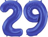 De Ballonnenkoning - Folieballon Cijfer 29 Blauw Metallic Mat - 86 cm